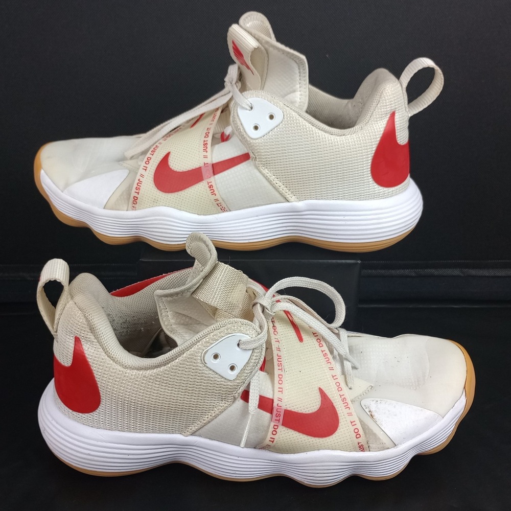 Nike Womens 8.5 White Red Just Do It University Volleyball HyperSet Sneakers